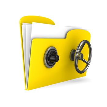Yellow computer folder with lock. Isolated 3d image