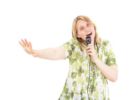 Beautiful woman singing and dancing