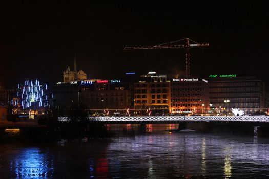 GENEVA, SWITZERLAND - DECEMBER 2 : festival of lights on the bridge of the Island, on December 2, 2010, in Geneva, Switzerland.