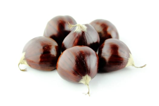 Sweet chestnuts on white background.