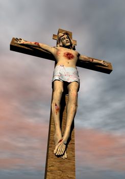 Jesus-Christ on the cross and cloudy background sky