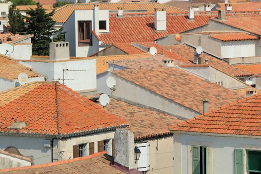 Roofs of tiles at Saintes-Maries-de-la-mer, Camargue, France