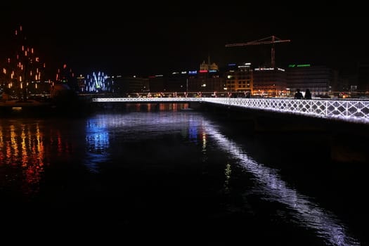 GENEVA, SWITZERLAND - DECEMBER 2 : festival of lights on the bridge of the Island, on December 2, 2010, in Geneva, Switzerland.