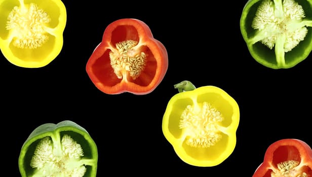 Parts of colorful sweet bell pepper. with a clipping path