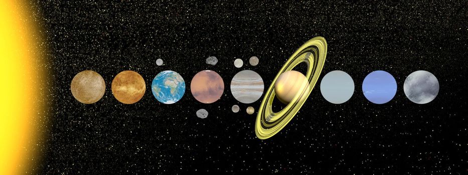 Palnets of solar system with moon and satellite in the universe