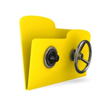 Yellow computer folder with lock. Isolated 3d image