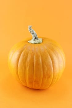 piece of ripe pumpkin on orange background