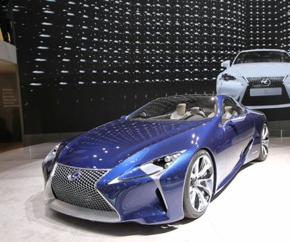 GENEVA - MARCH 8 : blue Lexus IS 300H hybrid on display at the 83st International Motor Show Palexpo - Geneva on March 8, 2013 in Geneva, Switzerland.