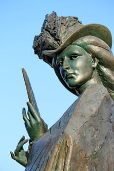 GENEVA - FEBRUARY 28 : close up of the face of Elisabeth of Bavaria statue (Sissi) - Geneva on February 28, 2013 in Geneva, Switzerland. Sculptor Philipp Jackson created this statue in 1998 to commemorate the Empress murder in 1898 in Geneva.