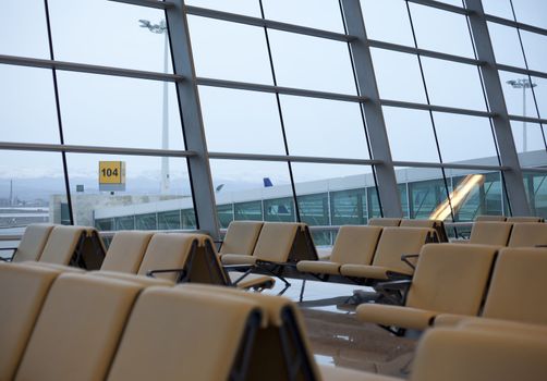 waiting room with seats in airport