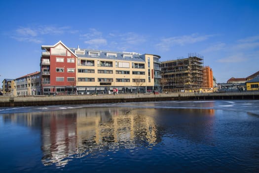 Thon Hotel, centrally located in the city Halden, Norway near the quayside at the harbor. The picture is shot in March 2013.