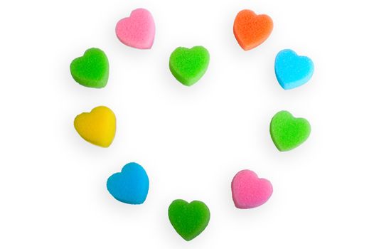 Frame in the shape of a heart Frame in the shape of a heart are made of multi-colored hearts on a white backgroundare made of multi-colored hearts on a white background
