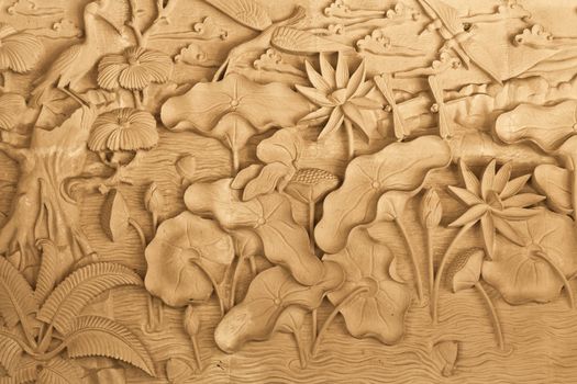 Pattern of nature carved on wood in Bali, Indonesia