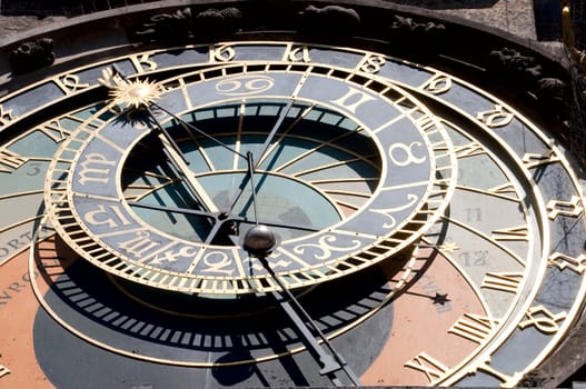 fragment of an astronomical clock in Prague on the Old City square.