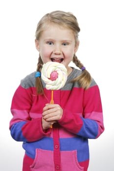 Little girl with lollipop isolated 