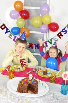 children at big funny birthday party 