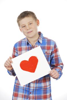 Drawn heart in boy hands