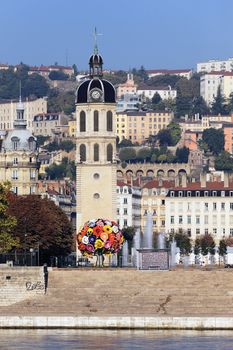 famous monument in front of the Rhone River, Lyon
