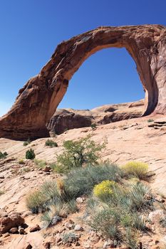 Vertical view of Corona Arch in Southern Utah, USA