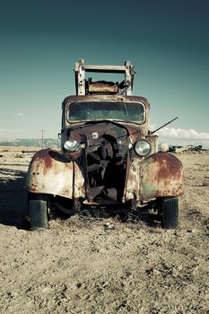 Old destroy truck out in the desert