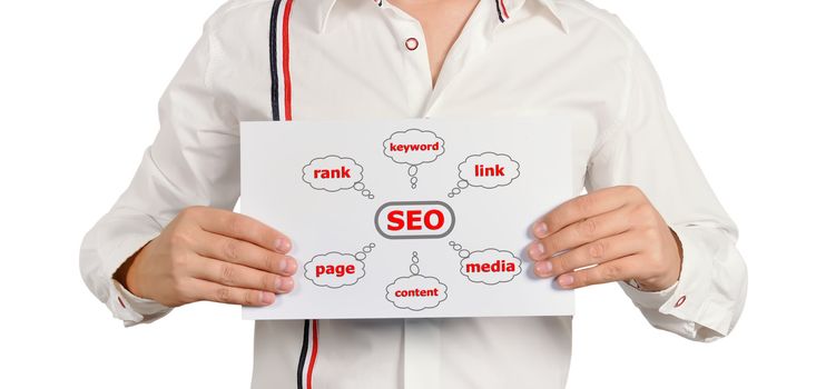 businessman holding a chart of seo