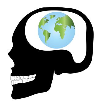 the earth with a big skull
