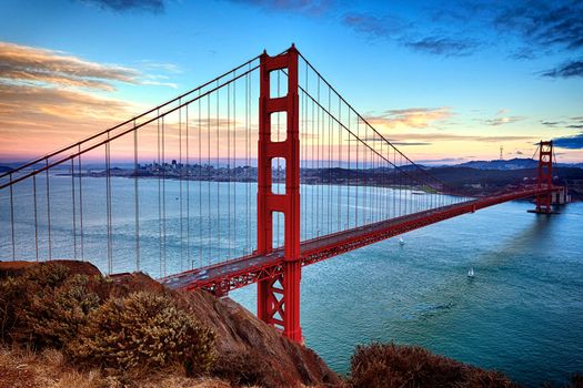 horizontal view of Golden Gate Bridge in San Francisco, California, USA 