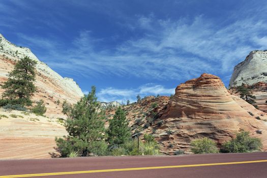 view of Zion National Park in the fall, USA