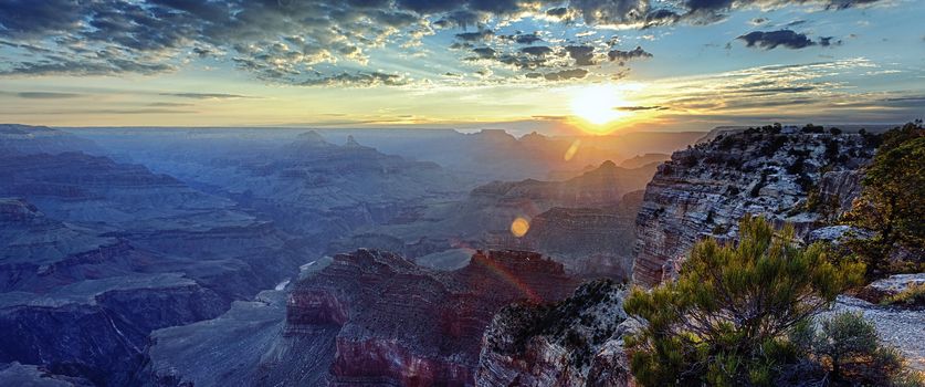 panoramic view of famous Grand Canyon at sunrise, USA