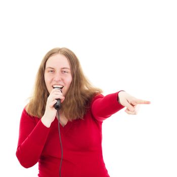 Beautiful woman singing and dancing