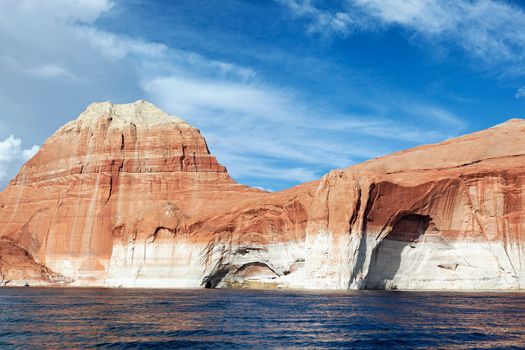 red cliffs and water of the lake Powell, USA