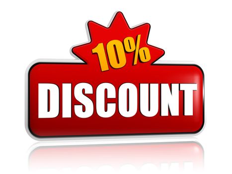 10 percentages discount - text in 3d red banner with star, business concept