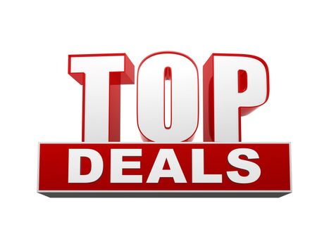 top deals text - 3d red and white letters and block, business concept