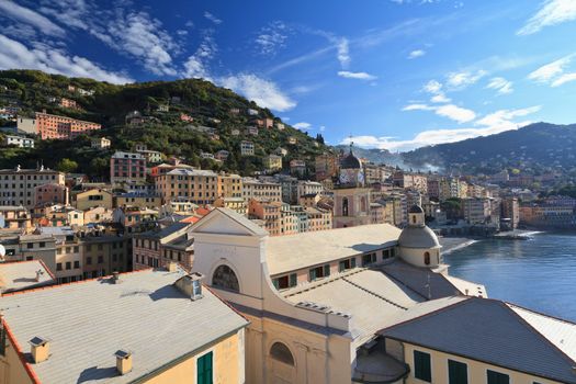 church and town in Camogli, Liguria, Italy