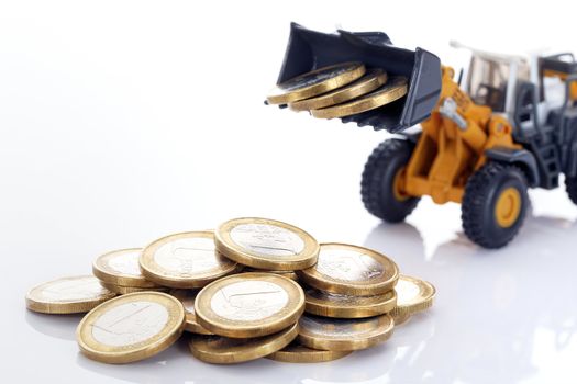 euro money coins and loader on white background 