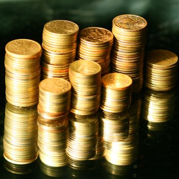golden coins macro close up
