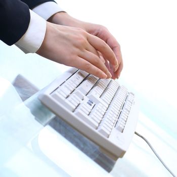 hands work on keyboard white background