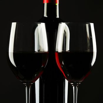Red Wine Glass silhouette Black Background