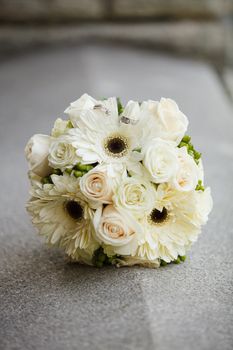 Rings in a wedding bouquet