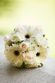 Rings in a wedding bouquet
