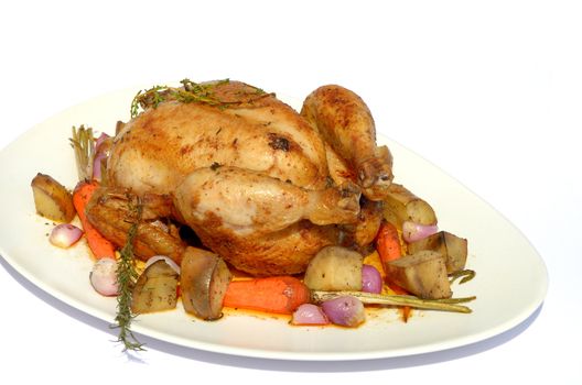 Roast chicken with vegetable isolated, Delicious food
