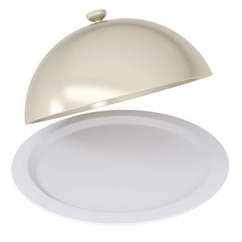 Glossy ceramic salver dish with an cover over it. Isolated render on a white background