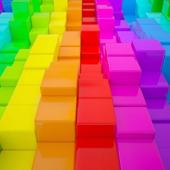 Abstract wall of colored cubes. 3d render