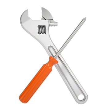 Wrench and a screwdriver. Isolated render on a white background