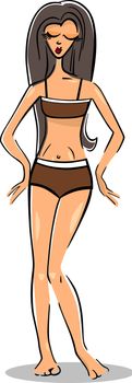 Cartoon Illustration of Cute Pretty Woman in Bikini or Swimsuit or Bathing Suit