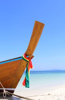 long tail boat sit on the beach,Lipe island, Thailand