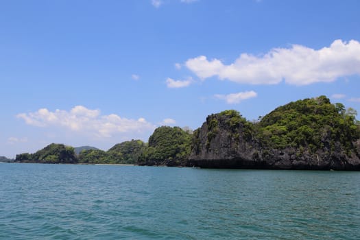 Tropical sea island rock, Thailand krabi shore line, island in sea