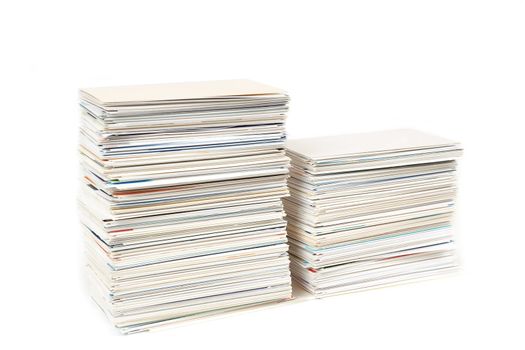 stack of business cards on the table isolated on white