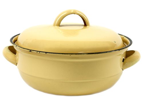 Yellow retro lidded pot isolated on white