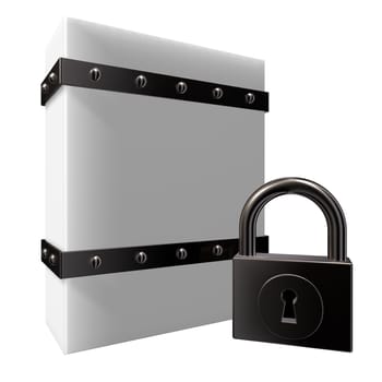 blank box with riveted iron bands and padlock - 3d illustration